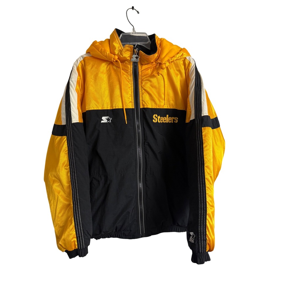Vintage Pittsburgh Steelers Starter NFL Pro Line Hooded Jacket Mens Large Black